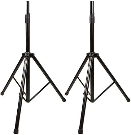 Pair of adjustable steel speaker stands, 41.5-74.5 inches