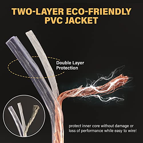 1 Pair HiFi 13AWG Speaker Cables High Strand Count Oxygen-Free Copper (OFC) Wire with Dual Gold Plated Banana Plug Tips Audiophile Grade 3FT 6FT 10FT 15FT(3FT)