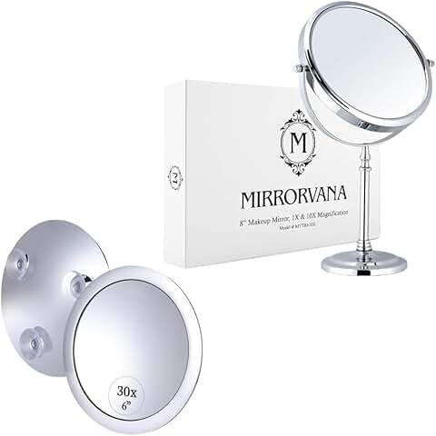 Double-sided magnifying makeup mirror with stand and portable 30X mirror