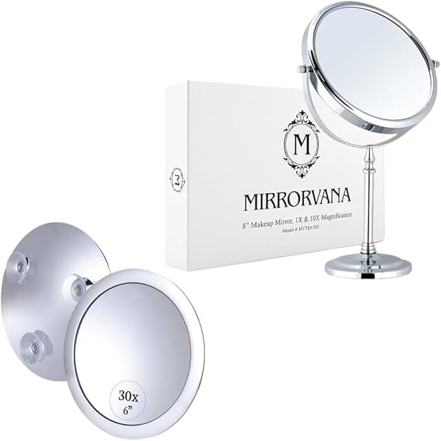 Double-sided magnifying makeup mirror with stand and portable 30X mirror