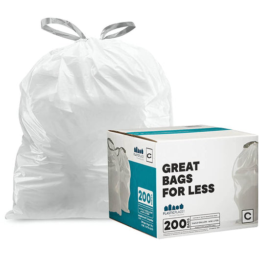 Trash Bags x) Code C White Dr string Compatible Garbage Liners 2.6-3.2 lon  10-12 Liter 14.75" x 20" 200 Count)