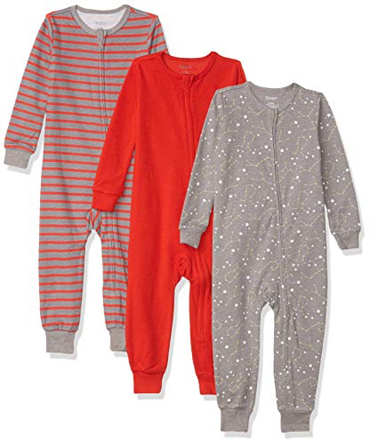 uni  baby Ultimate Zippin 3 Pack Sleep and Play Suits Layette Set, Grey/Red Stripe, 0-6 Months US