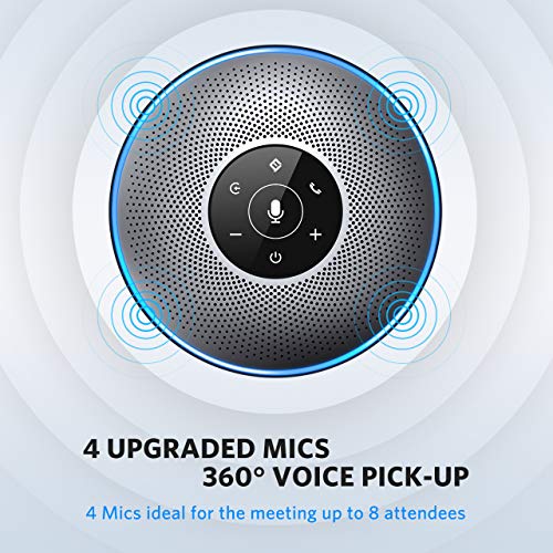 Bluetooth Speakerphone - M2 Gray Conference Speaker, Idea for Home Office 360 Voice Pickup 4 AI & Noise Canceling Microphones, Skype USB Speakerphone AUX in/Out for up to 8 People