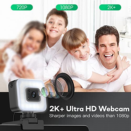 Full HD 1080P Webcam, Web Camera with Ring Light and Microphone, Adjustable Brightness Computer Camera with Tripod for Laptop/MacBook, Autofocus, for Streaming/Video Calls/Zoom/Skype