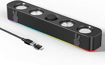 Wired USB Computer Sound Bar with RGB and Volume Knob