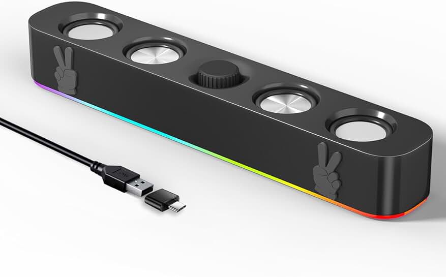 Wired USB Computer Sound Bar with RGB and Volume Knob