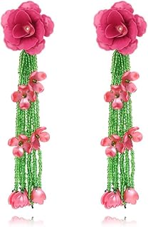 Colorful Boho Flower Beaded Tassel Earrings