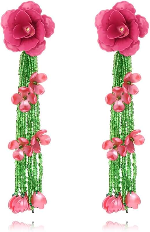 Colorful Boho Flower Beaded Tassel Earrings