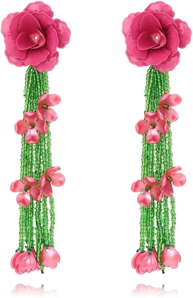 Colorful Boho Flower Beaded Tassel Earrings
