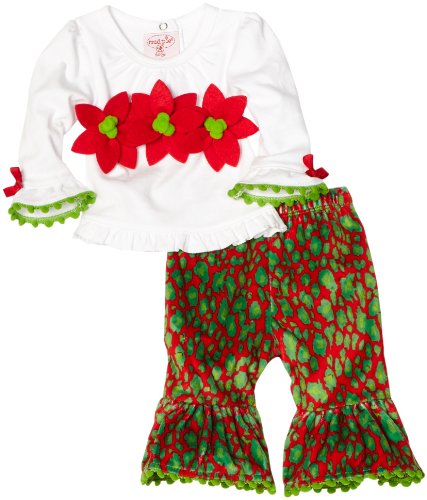 Girls' Baby-  Leopard Poinsettia 2 Piece Pant Set, Multi, 0-6 Months