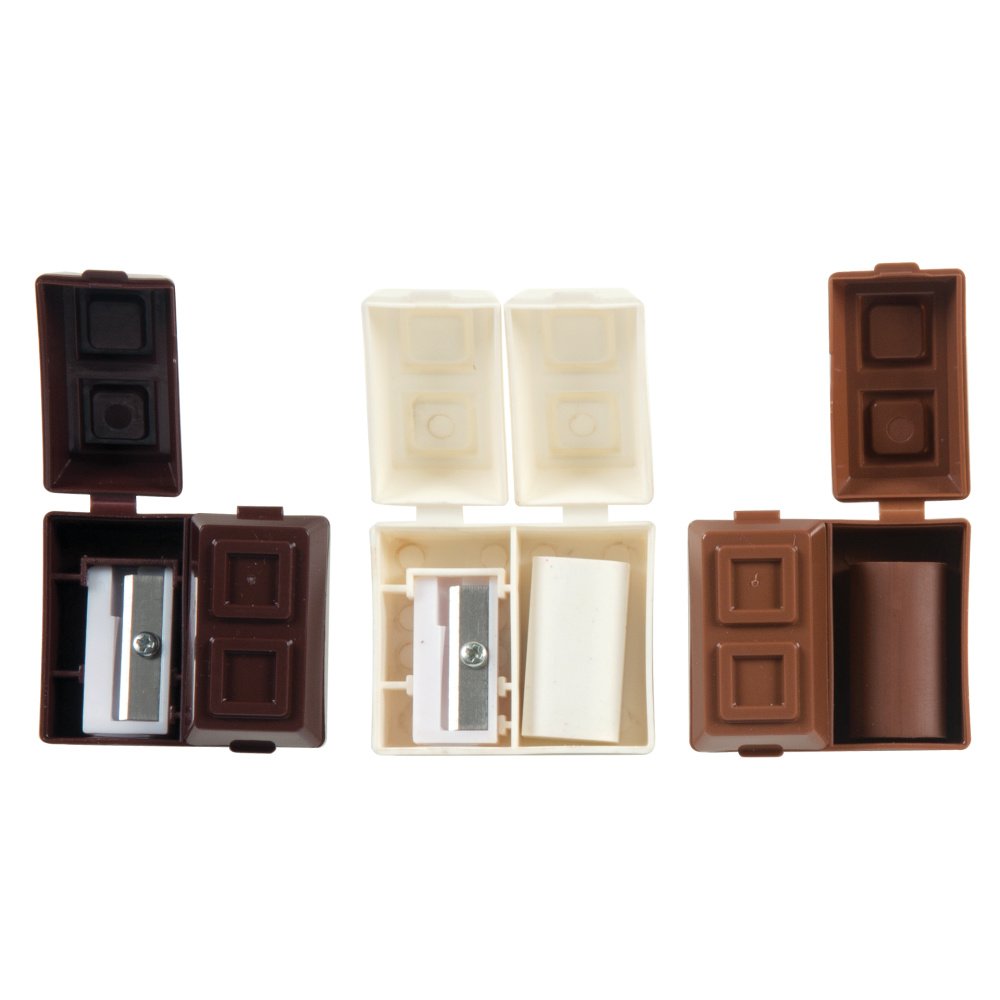 Pack of 24 Chocolate Bar 2-in-1 Pencil Sharpeners with Erasers