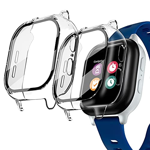 [2 Pack] Case Compatible for Gizmo Watch 2 Screen Protector for Kids2 Pack, Hard PC Overall Protective Case and Tempered Glass Screen Protector for Verizon Gizmo Watch 2,Clear+Clear