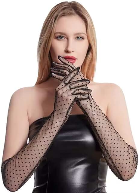 Black lace sheer gloves for evening and party wear