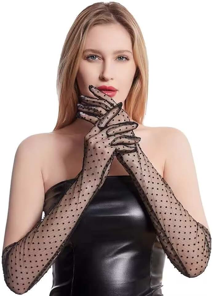 Black lace sheer gloves for evening and party wear