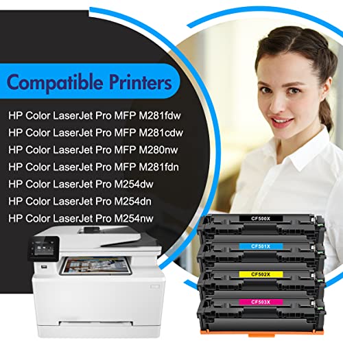 202X 202A Toner Cartridge 4 Pack Compatible Replacement for HP 202X 202A CF500A CF500X Color Pro MFP M281fdw M281cdw M254dw M254nw M281fdn M254 M281 High Yield Printer Ink (Black Cyan Magenta Yellow)