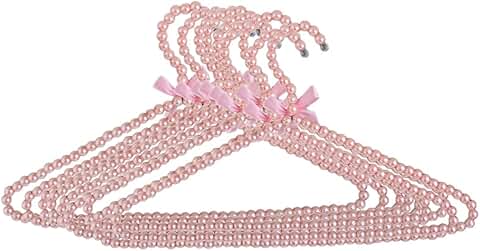 10 Pink Plastic Pearl Beaded Coat Hangers, 16 Inches