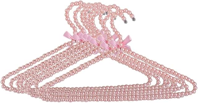 10 Pink Plastic Pearl Beaded Coat Hangers, 16 Inches