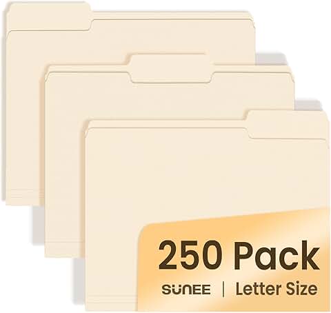 Manilla Folders Letter Size, 250 Pack, 1/3 Cut Tabs
