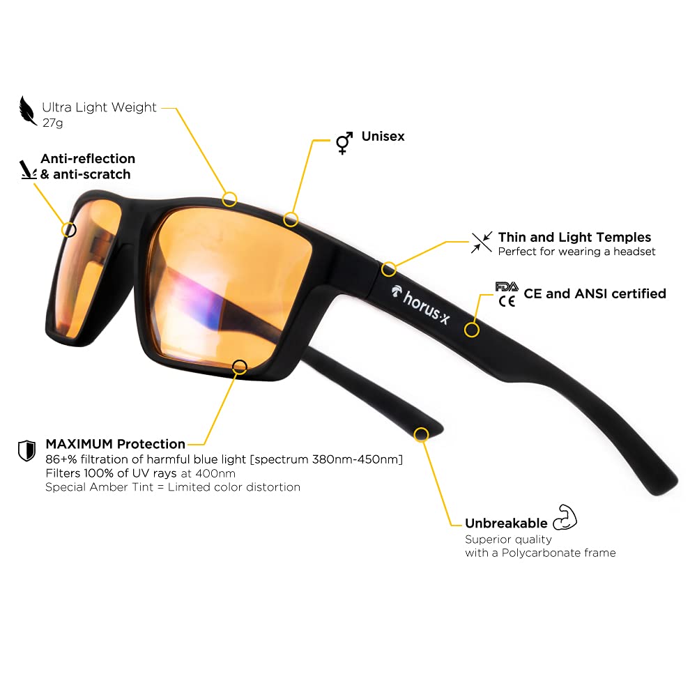 Blue Light Blocking Glasses - Gaming Glasses 2.0 - Professional Powerful Filter | Anti Glare Anti-Fatigue & Eyestrain for Screens (Video Games, Console, TV, PC.) - Esport - Men and Women