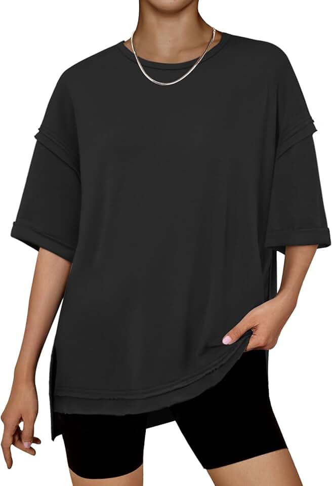 Women's Oversized Short Sleeve Side Split Casual Top