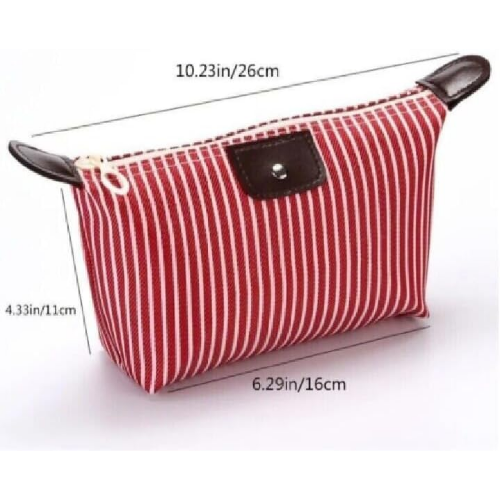 MODAIO-Waterproof Striped Dumpling Makeup Large Foldable Cosmetic Travel Bag (Red)