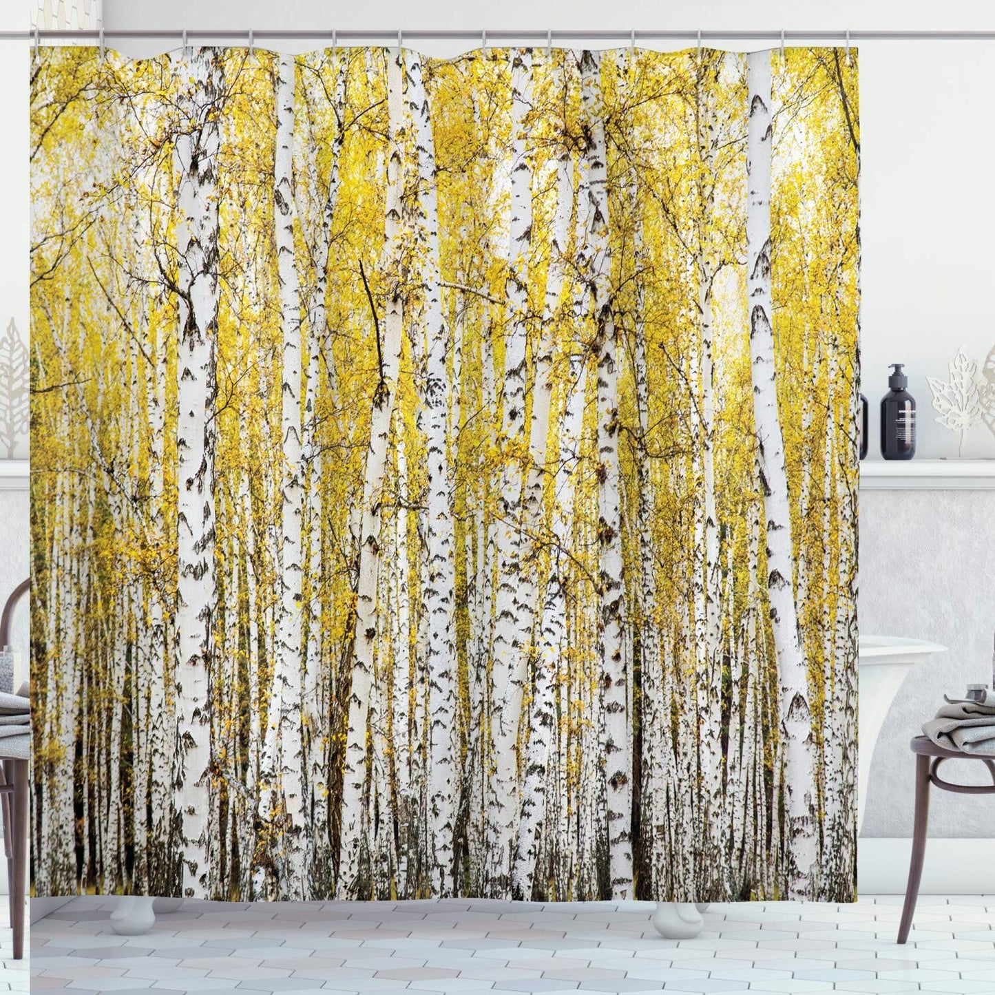 Forest Shower Curtain Autumn Birch Leaves 69x70 inches