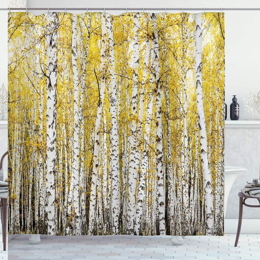 Forest Shower Curtain Autumn Birch Leaves 69x70 inches