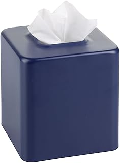 Square Metal Tissue Box Cover in Matte Navy Blue