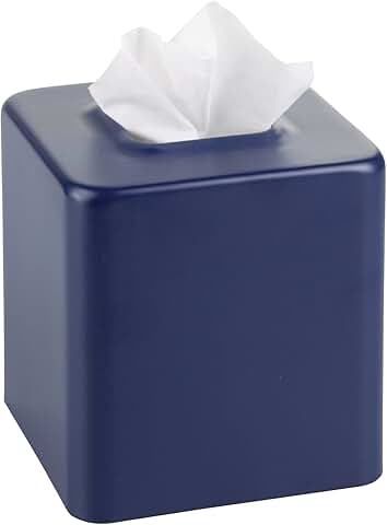 Square Metal Tissue Box Cover in Matte Navy Blue