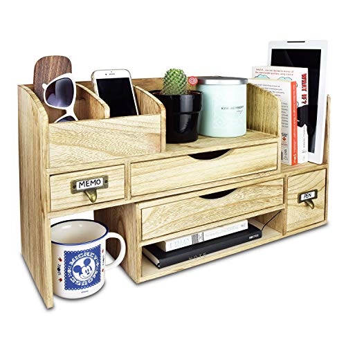 Large Wooden Desktop Organizer for Office Supplies