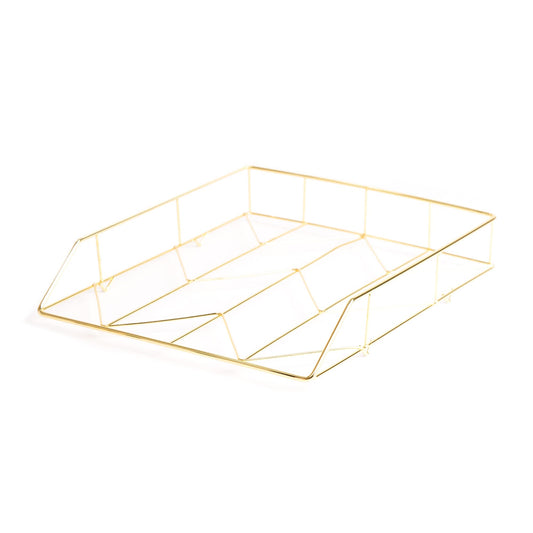 Gold wire metal desktop letter tray