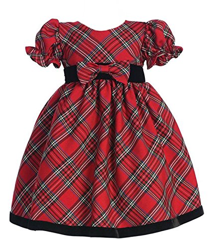 Baby Girls Red Black Velvet Plaid Holiday Fall   Girls Dress 814 Size S