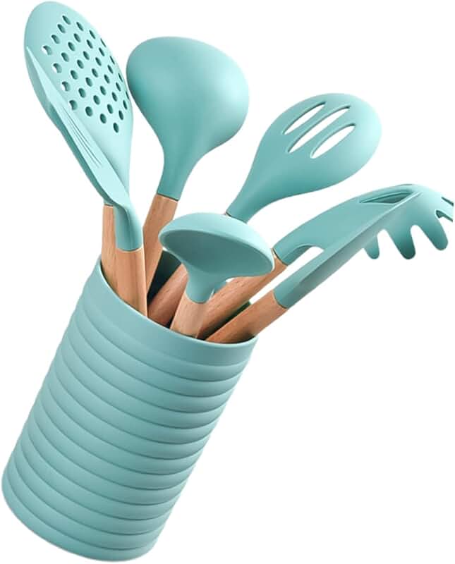 Silicone Kitchen Utensil Set with Wooden Handles