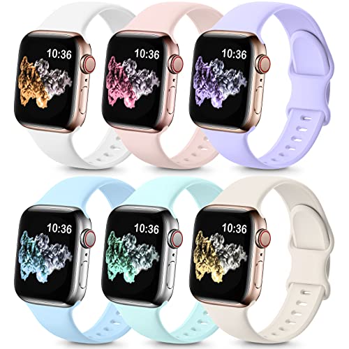 6 Pack Bands Compatible with Apple Watch Band 38mm 40mm 41mm 42mm 44mm 45mm 49mm Men Women, Soft Silicone Sport Strap for iWatch Ultra Series 8 7 6 5 4 3 2 1 SE