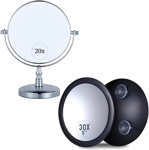Double-sided magnifying makeup mirror with stand and portable travel mirror