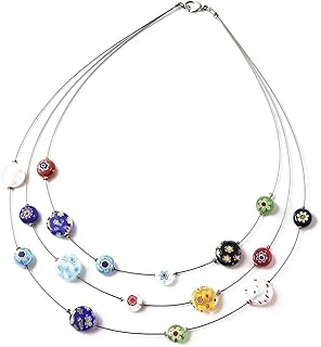 Colorful Murano Style Millefiori Glass Beaded Necklace