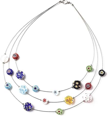 Colorful Murano Style Millefiori Glass Beaded Necklace