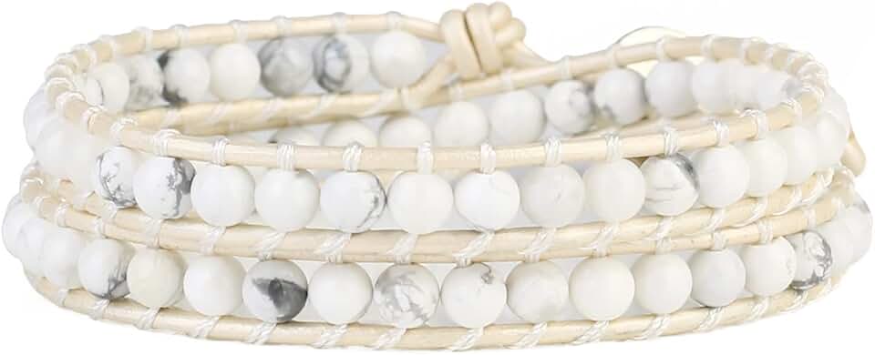 Women’s Hand-Braided Turquoise Bead Leather Bracelet