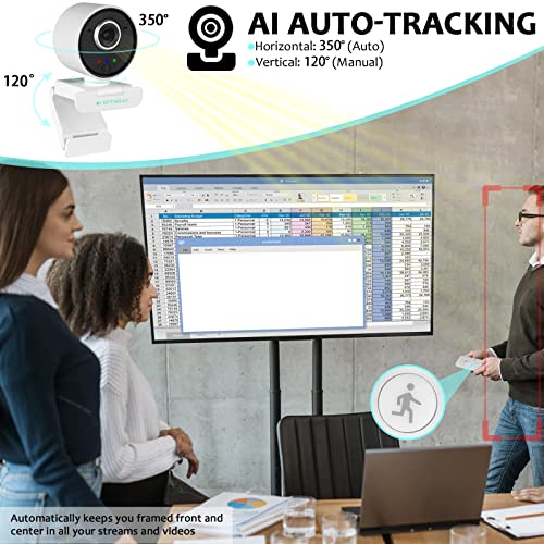 Webcam with Microphone, 1080P AI Auto Tracking Computer Camera with Remote Control for Calls/Conference/Streaming, YouTube/Zoom/Skype