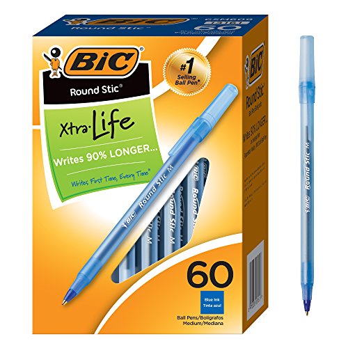 Round Stic Xtra Life Blue Ballpoint Pen, 1.0mm, 60 Pack