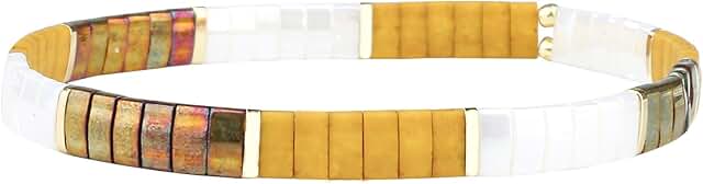 White and yellow Tila bead stretch bracelet for women
