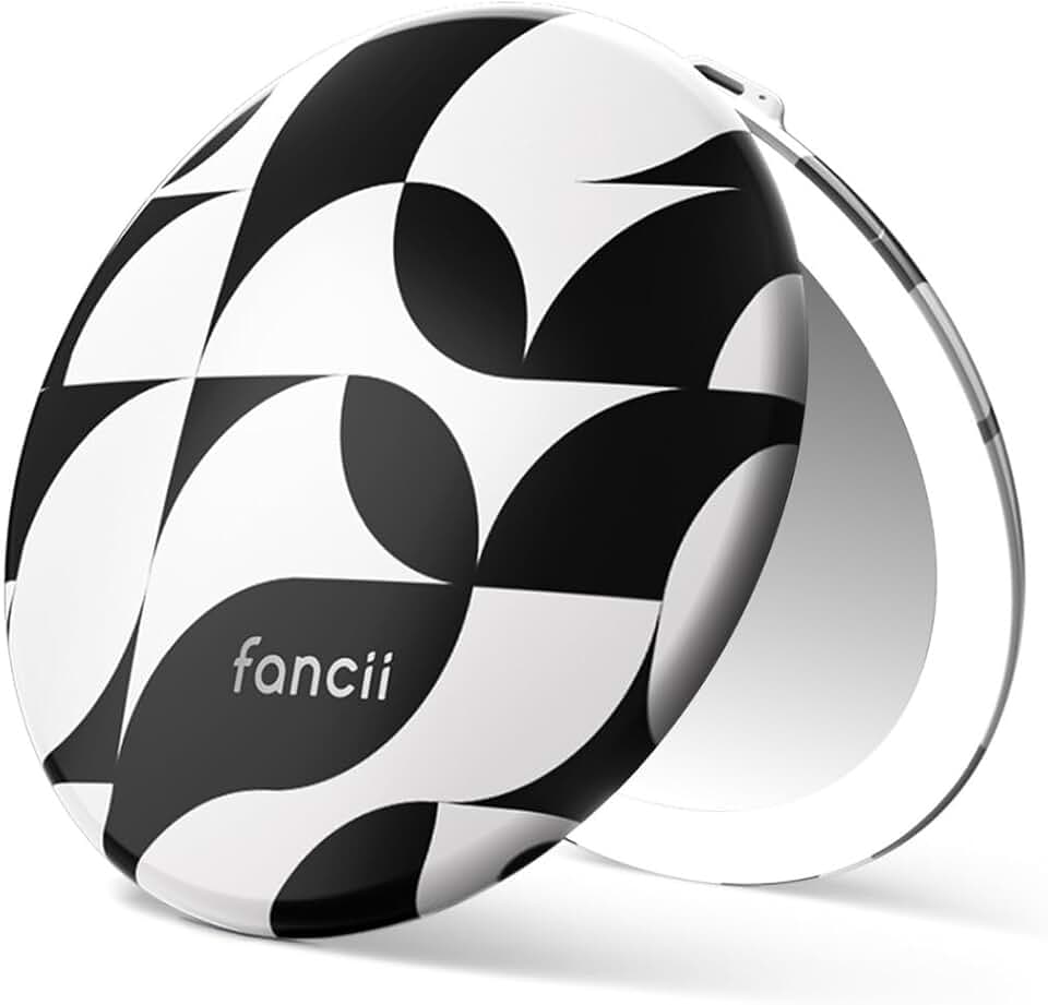 Compact travel makeup mirror with lights and magnification