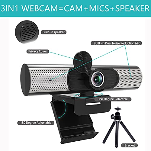 Web Camera with Speaker & Microphone,1080P HD Webcam with Privacy Cover, 110 View Computer Camera, Plug and Play USB Webcam, for Conferencing/Video Calling,Streaming/YouTube, Laptop/Desktop