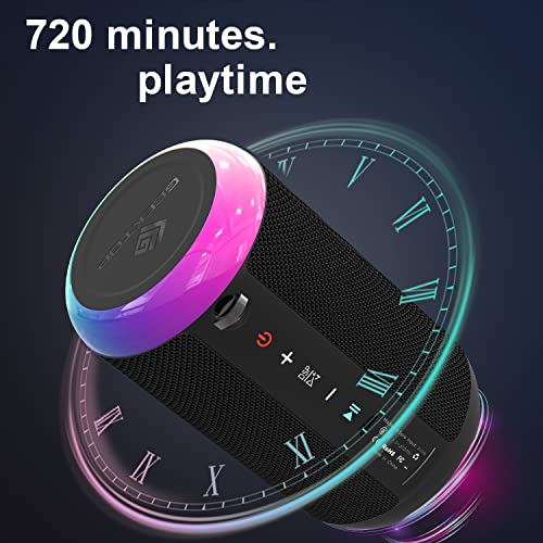 Bluetooth Speakers with 18 LED Colored Lighting Effects, IP67 Waterproof, DSP Stereo, Powerful Bass, 12H Playtime, Small Portable Wireless Speaker for Shower, Party, PC, iPhone, Samsung, etc