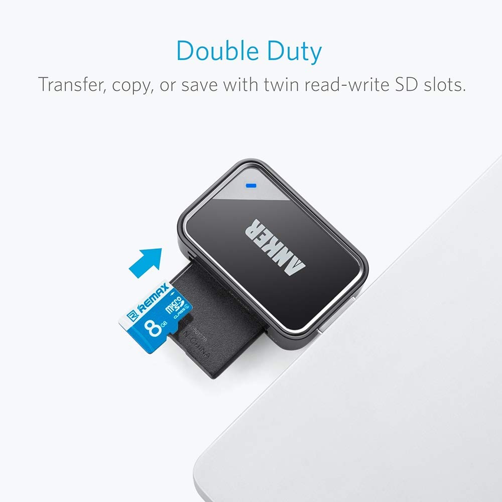 2-in-1 USB 3.0 SD Card Reader for SDXC, SDHC, SD, MMC, RS-MMC, Micro SDXC, Micro SD, Micro SDHC Card and UHS-I Cards