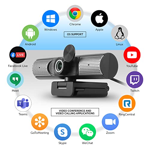 HD 1080P Webcam, USB-C/USB-A, w/Built-in Speakers & Mic,Black,AWCS06F