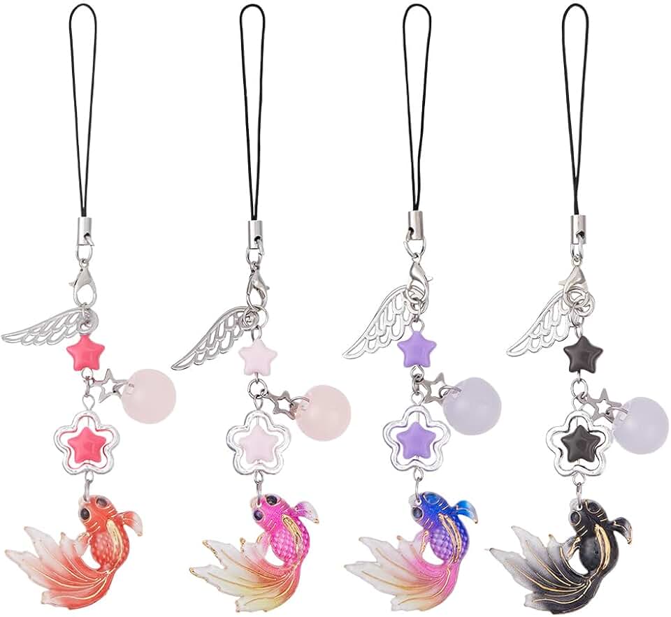 Set of 4 Koi Fish Phone Charms with Rope