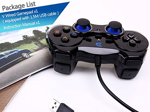 '-V+ USB Wired Gaming Controller Gamepad For PC/Laptop Computer(Windows XP/7/8/10/11) & PS3 & Android & Steam - [Black]