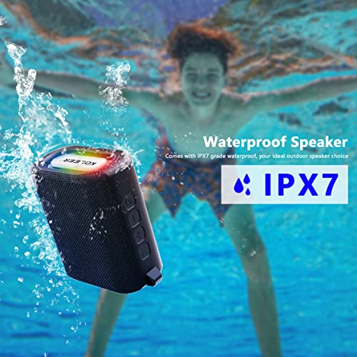 Bluetooth Speakers Waterproof IPX7 with Lights, Upgraded 10W Portable Wireless Loud Stereo, 30H Long Playtime, Built-in Mic, TWS/FM Radio, AUX/USB/TF Input for Home, Outdoor, Party