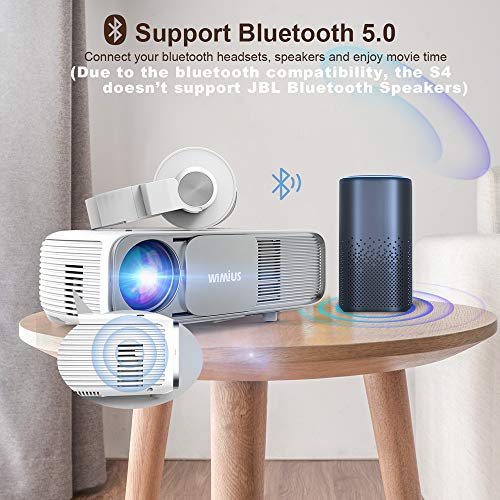 Bluetooth Projector Support 4K UHD, S4 1080P Projector with Zoom & Keystone & Dual 5W Speaker, 300" Home & Outdoor Video Movie Projector for Stick, iPhone, Android, Laptop, PS5